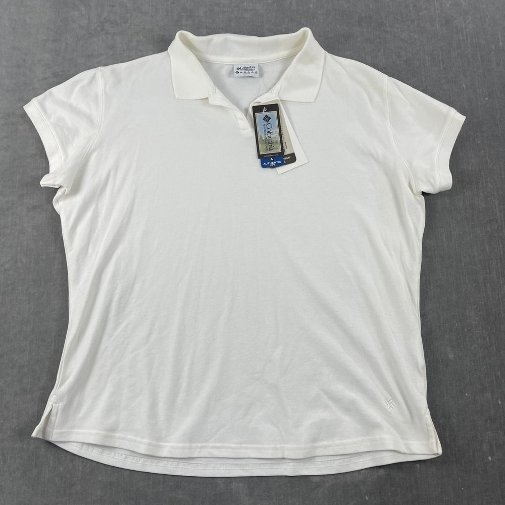 Columbia Women X-Large White Pebbled Polo Shirt Short Sleeve AL2649-100